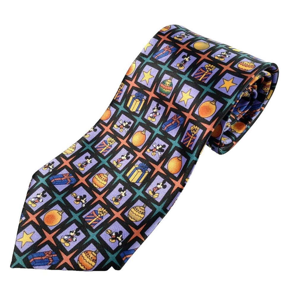 Mickey Unlimited Disney  Christmas Bauble Men's Neck Tie Purple Orange Geometric